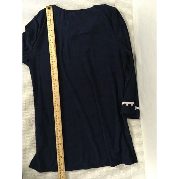 Allison Daily Womens Top Size SP Navy Blue with White Trim on Neck and Sleeves - Picture 11 of 14